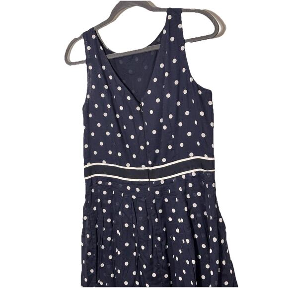 Talbots Navy White Polka Dot Dress Size 10 Pleated A Line Nautical Preppy 166 - Picture 5 of 6